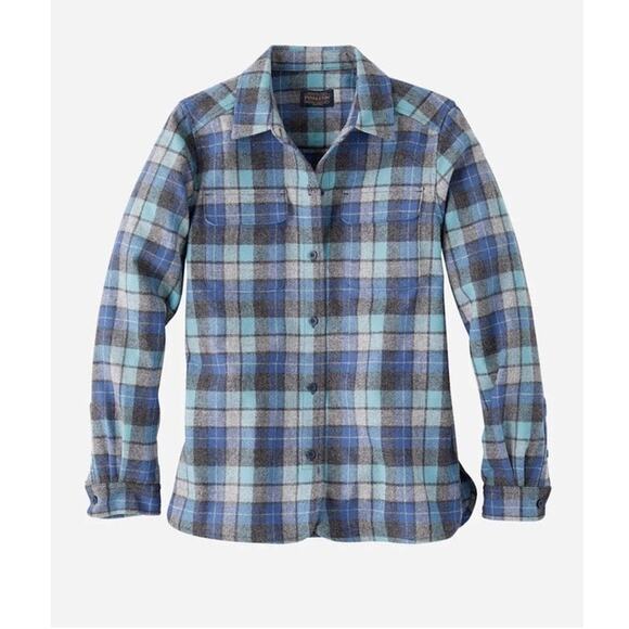 Pendleton Top Women's XL Petite Flanner Blue Gray Long Sleeve Button Up - Picture 1 of 6